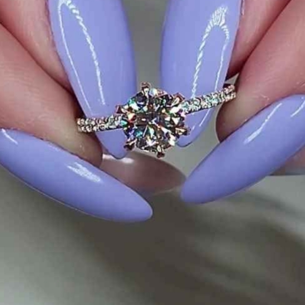 2 Carats Round Brilliant Cut Micropave Side Stones Accented Prongs Diamond Ring